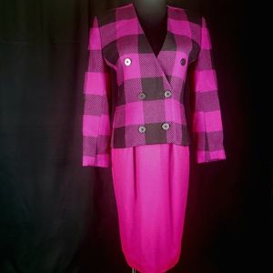 VINTAGE 90S PINK PLAID WOOL SKIRT SUIT SET